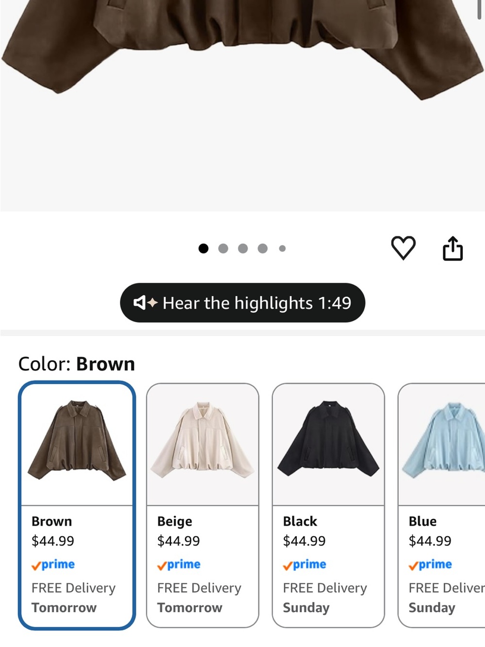 Women's Brown Oversized Leather Bomber Jacket - Picture 5 of 5